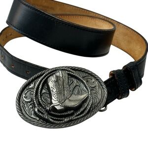 Chambers Genuine Top Grain Leather Large Stainless Oval Buckle Western Belt, 37"